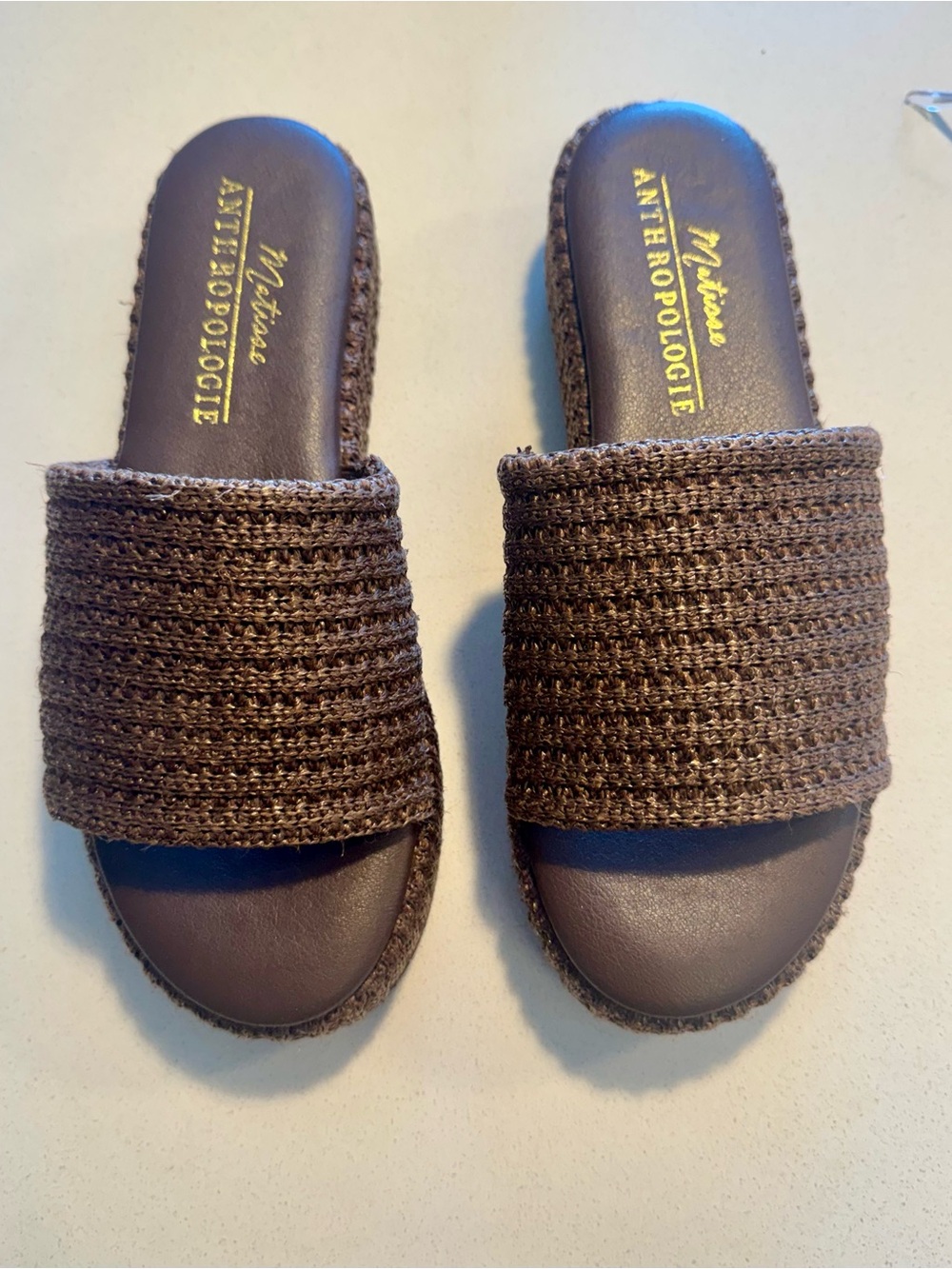 Anthropologie Matisse Montego Platform Slides Woven Sandals Brown